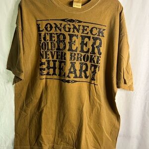 Gildan Brown Short Sleeve Tee longneck ice cold beer never broke my heart